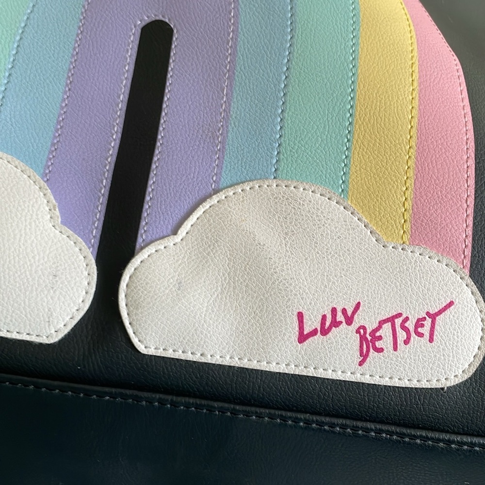 Betsey Johnson Black and White Striped Bag with Rainbow Design - Picture 13 of 13